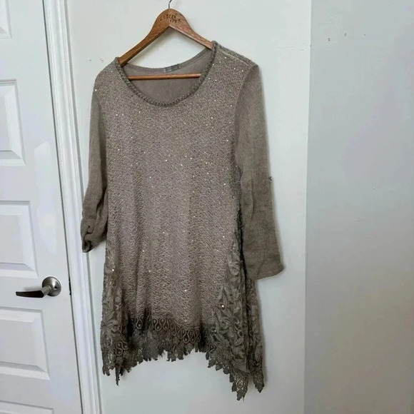 Women’s boho fairy Italian made knit  sweater flowy lace M Fairycore boho artsy - Picture 3 of 5